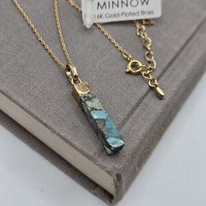 Gold Dainty Electroplated Turquoise Bar Charm Necklace Boutique Brand 16K Plated
